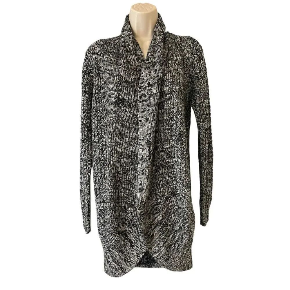 Long Sleeve Open Cardigan Gray Black Womens Size Small
